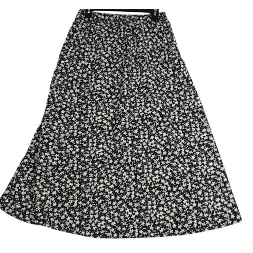 Skirt  AVANOVA Womens Floral‎ Midi Size M Black White Blue Stretch Waist NWT Lq